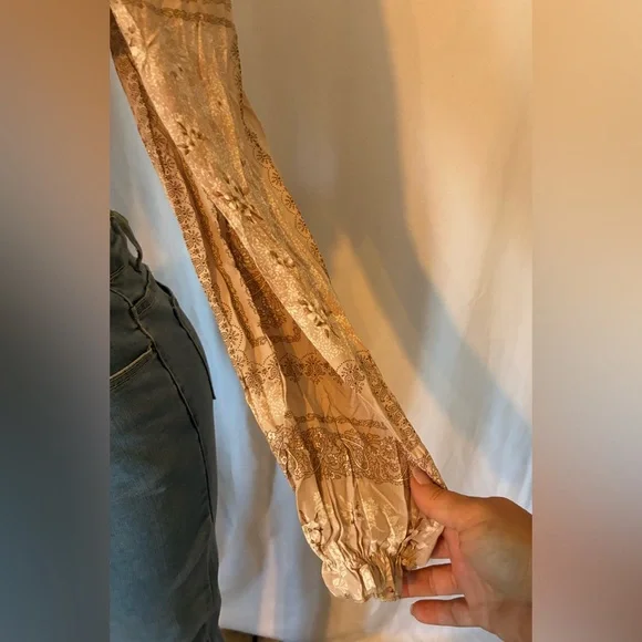 Windsor Lace-Up Paisley Blouse in Cream and Brown - Picture 5 of 6